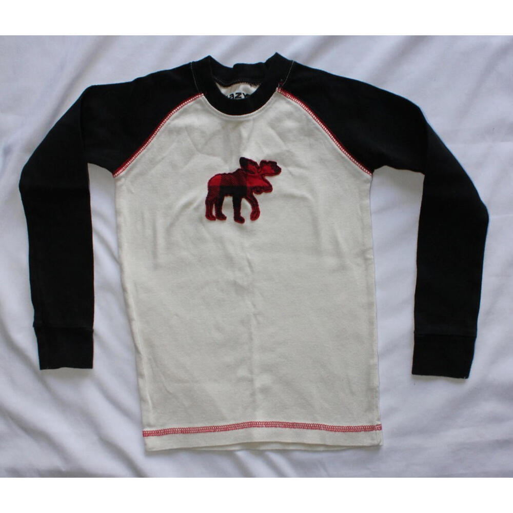 Lazy One Kids Pajama Top Size 8 Red Black Cream Moose Buffalo Check